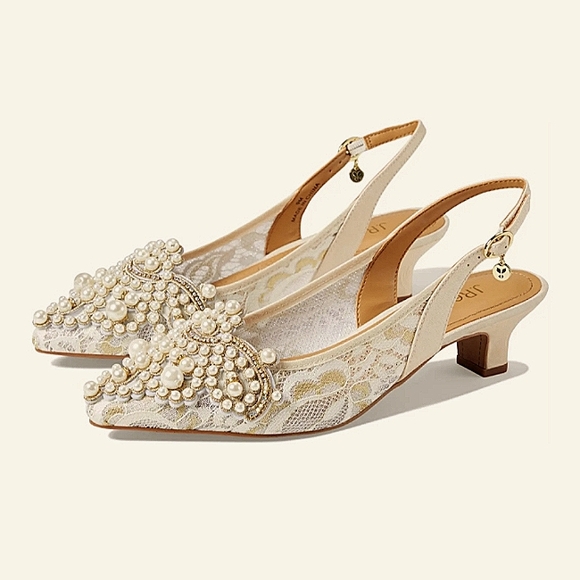 New w/Box J. Renee Strovanni Lace & Beaded Faux Pearl Kitten Heel Slingback Pump - Picture 7 of 7